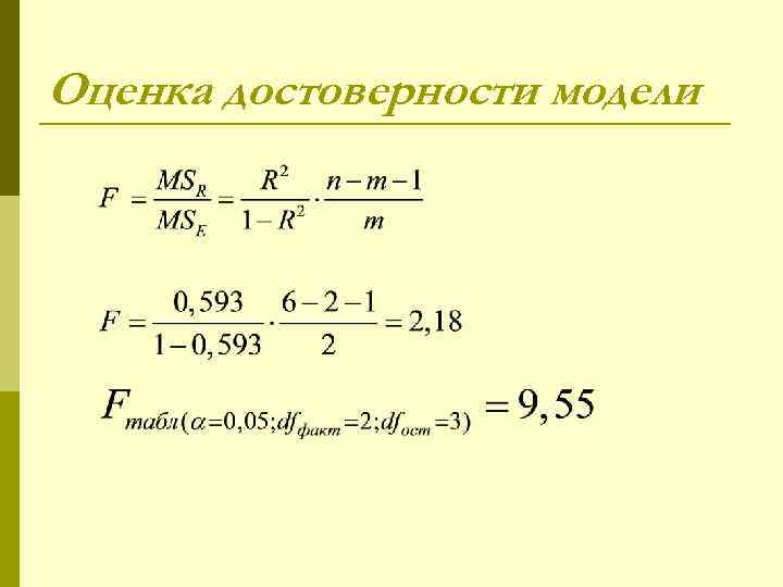 Оценка достоверности модели 