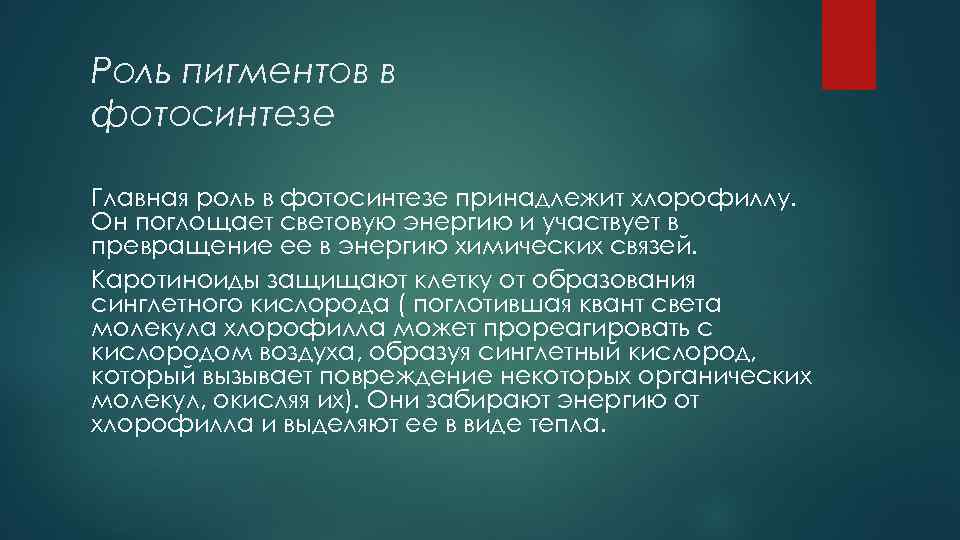 Поглощает световую энергию