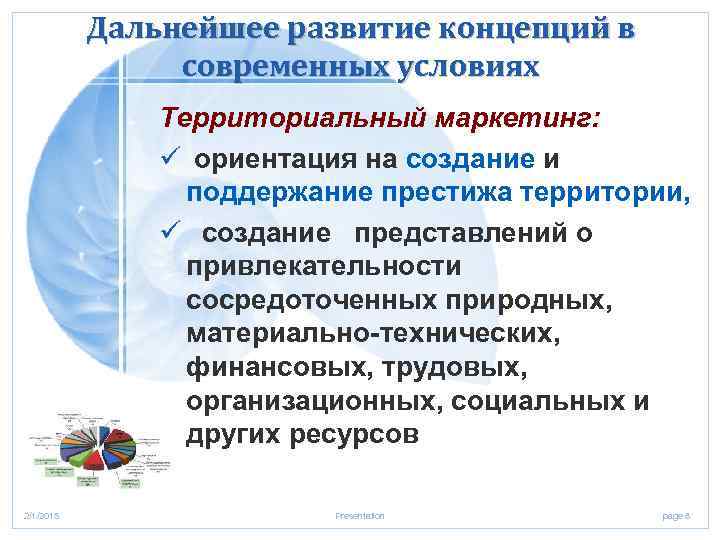 Дальнейшее развитие концепций в современных условиях Территориальный маркетинг: ü ориентация на создание и поддержание