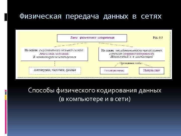 Физическая передача данных в сетях Способы физического кодирования данных (в компьютере и в сети)