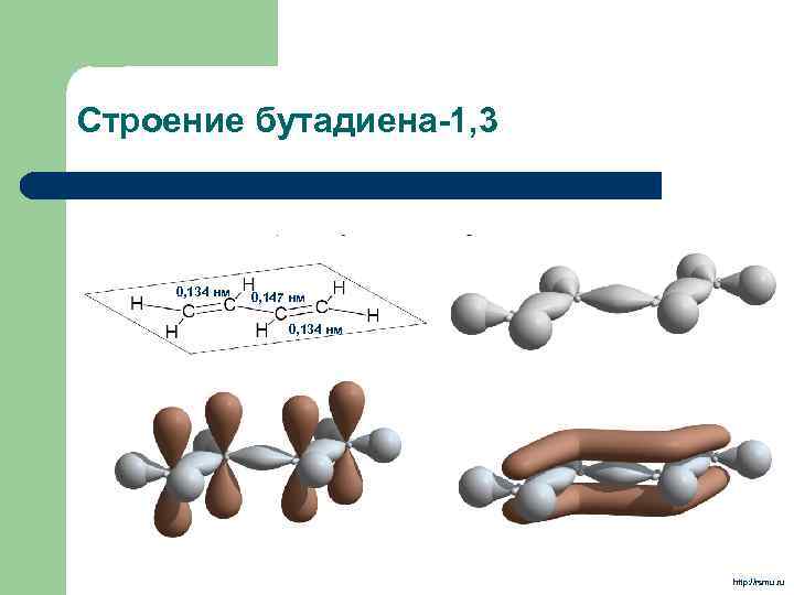 Строение бутадиена-1, 3 0, 134 нм 0, 147 нм 0, 134 нм http: //rsmu.