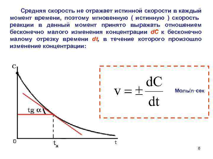 Средняя скорость не отражает истинной скорости в каждый момент времени, поэтому мгновенную ( истинную