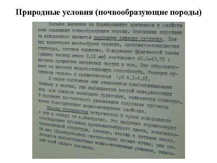 Природные условия (почвообразующие породы) 