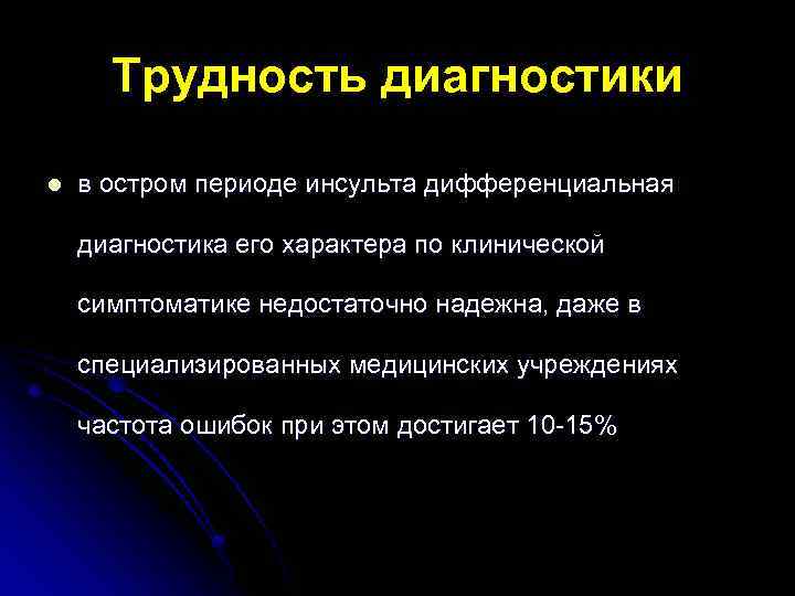 Трудность диагностики l в остром периоде инсульта дифференциальная диагностика его характера по клинической симптоматике