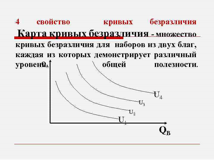 4 свойство кривых безразличия Карта кривых безразличия - множество кривых безразличия для наборов из