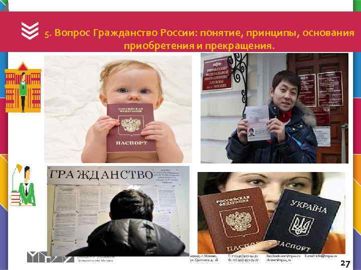  5. Вопрос Гражданство России: понятие, принципы, основания приобретения и прекращения. 107045, г. Москва,