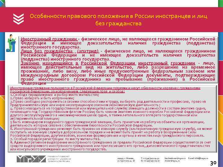Особенности правового положения в России иностранцев и лиц без гражданства Иностранный гражданин физическое лицо,