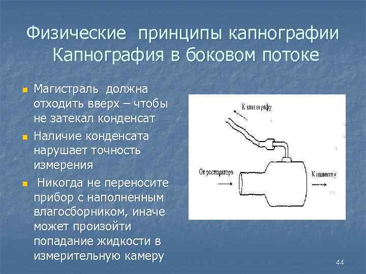 Физические принципы капнографии Капнография в боковом потоке n n n Магистраль должна отходить вверх