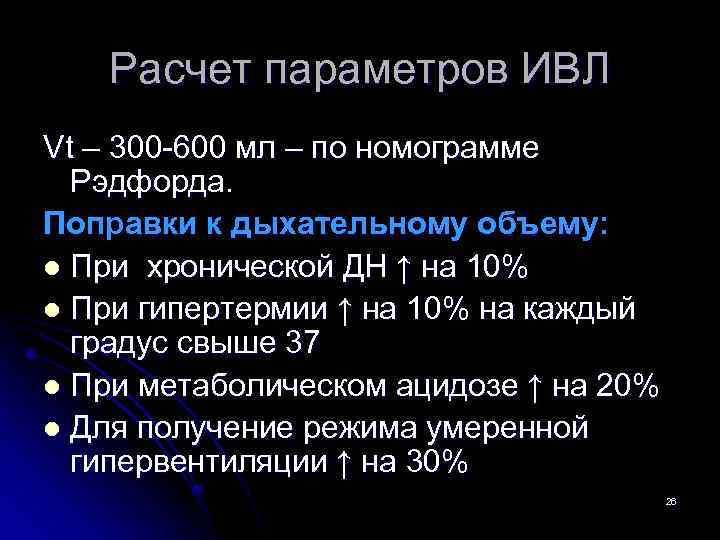 Минутный объем дыхания. Расчет параметров ИВЛ.