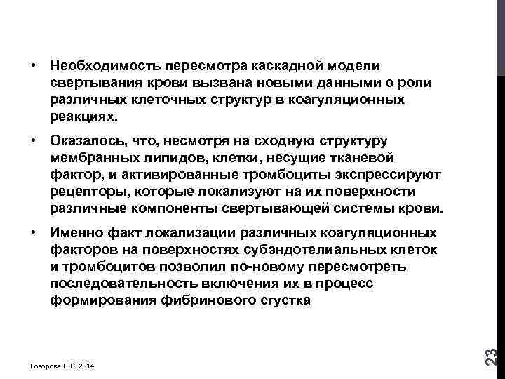  • Необходимость пересмотра каскадной модели свертывания крови вызвана новыми данными о роли различных