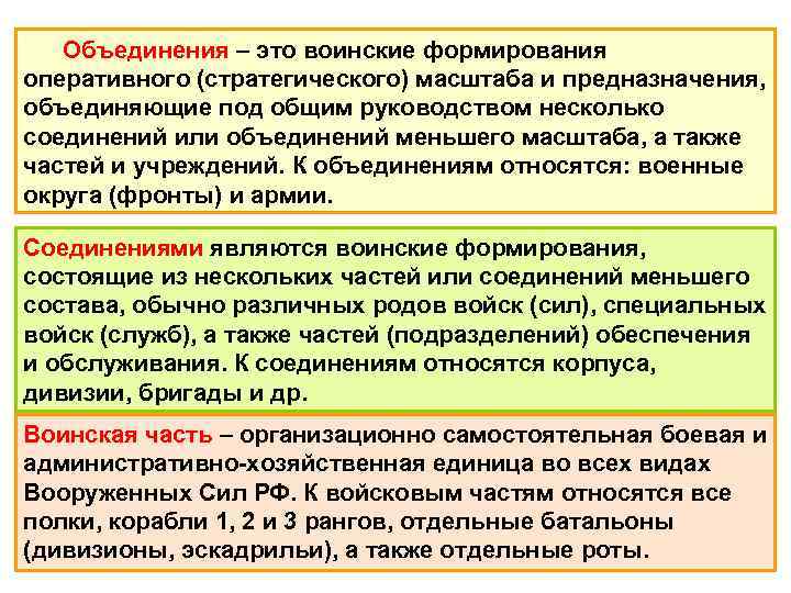 Под общим руководством. Воинские объединения. Объединение соединение воинская часть. Объединения — это воинские формирования. Соединения и объединения вс РФ.