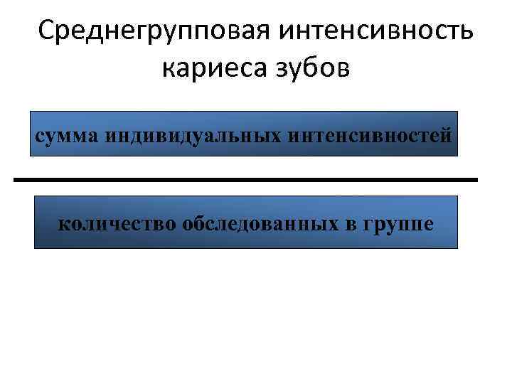 Среднегрупповая интенсивность кариеса зубов сумма индивидуальных интенсивностей количество обследованных в группе 