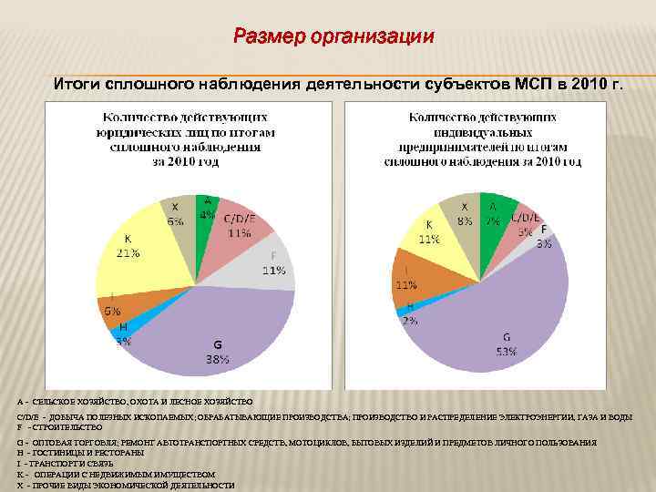 Размер организации Итоги сплошного наблюдения деятельности субъектов МСП в 2010 г. А - СЕЛЬСКОЕ