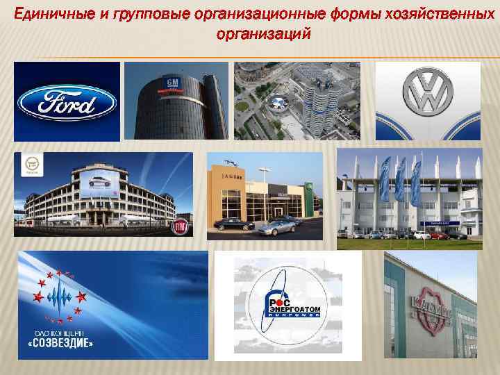 Единичные и групповые организационные формы хозяйственных организаций 