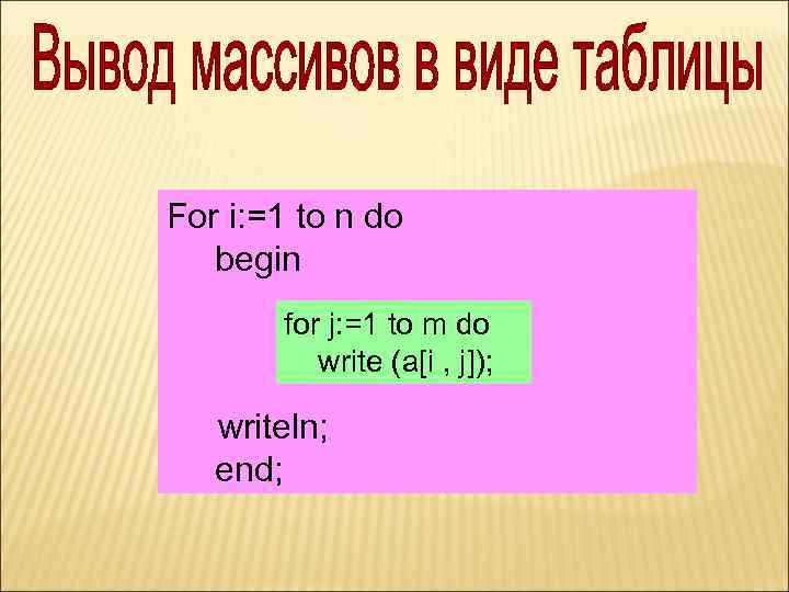 For i: =1 to n do begin for j: =1 to m do write