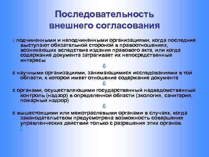 Последовательность внешнего согласования с подчиненными и неподчиненными организациями, когда последние выступают обязательной стороной в