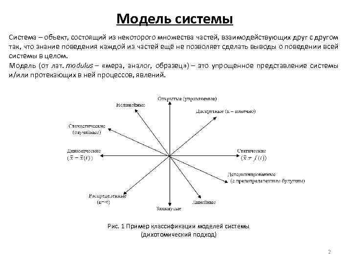 Модель системы Система – объект, состоящий из некоторого множества частей, взаимодействующих друг с другом