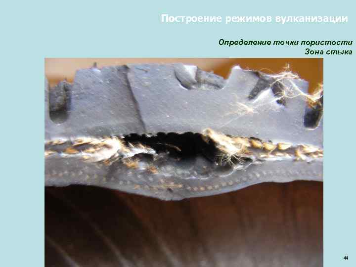 Построение режимов вулканизации Определение точки пористости Зона стыка 44 