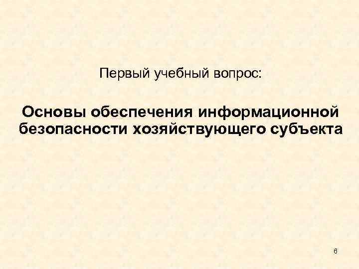 Первый учебный вопрос: Основы обеспечения информационной безопасности хозяйствующего субъекта 6 