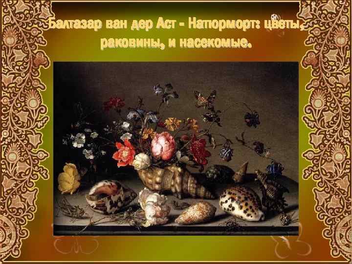 Балтазар ван дер Аст - Натюрморт: цветы, раковины, и насекомые. 