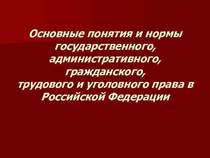 Основные понятия и нормы государственного, административного, гражданского, трудового и уголовного права в Российской Федерации