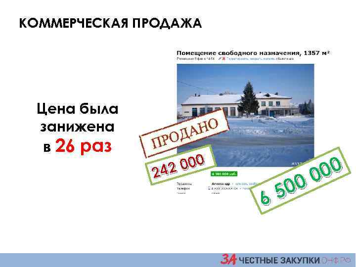 КОММЕРЧЕСКАЯ ПРОДАЖА Цена была занижена в 26 раз 000 242 6 00 0 00