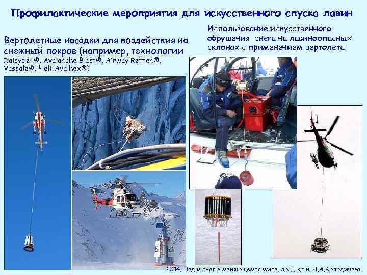 Профилактические мероприятия для искусственного спуска лавин Вертолетные насадки для воздействия на снежный покров (например,