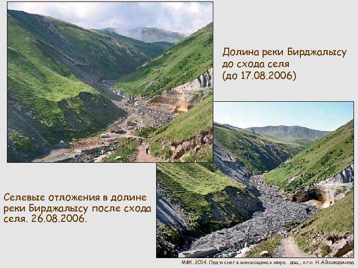 Долина реки Бирджалысу до схода селя (до 17. 08. 2006) Селевые отложения в долине