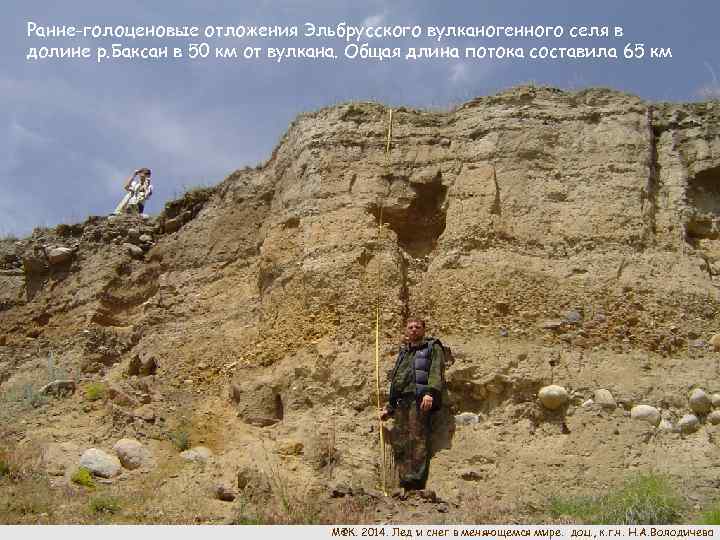 Ранне-голоценовые отложения Эльбрусского вулканогенного селя в долине р. Баксан в 50 км от вулкана.