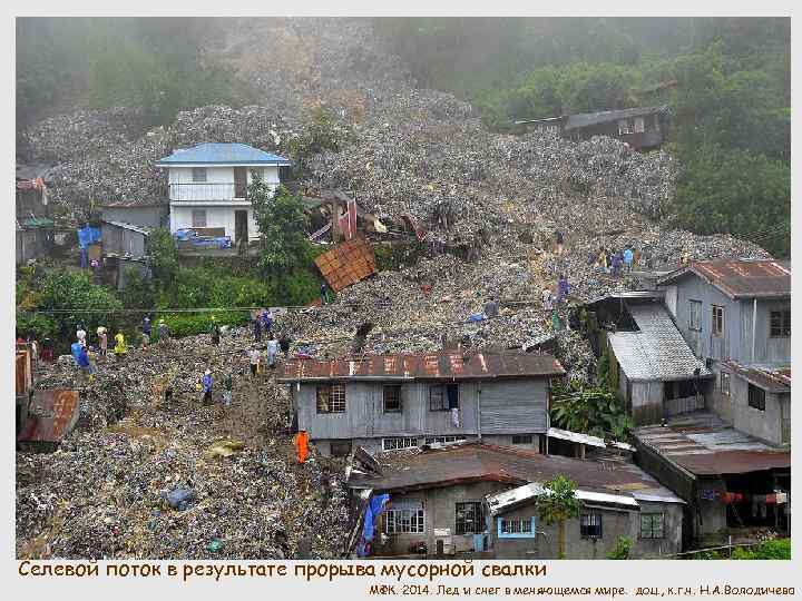 Селевой поток в результате прорыва мусорной свалки МФК. 2014. Лед и снег в меняющемся
