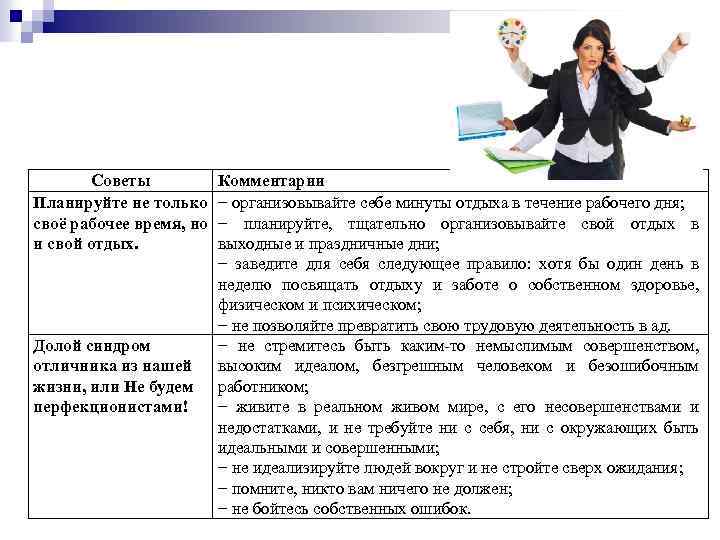 Советы Планируйте не только своё рабочее время, но и свой отдых. Долой синдром отличника