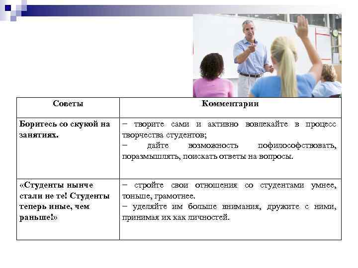 Советы Комментарии Боритесь со скукой на занятиях. − творите сами и активно вовлекайте в