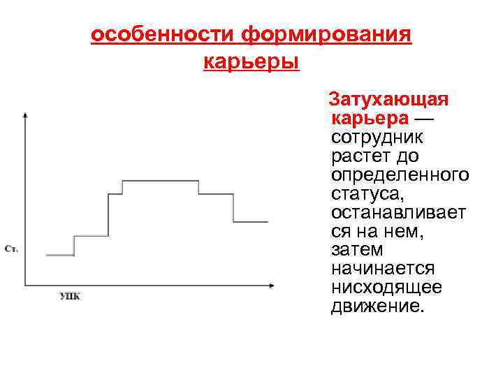 особенности формирования карьеры Затухающая карьера — сотрудник растет до определенного статуса, останавливает ся на