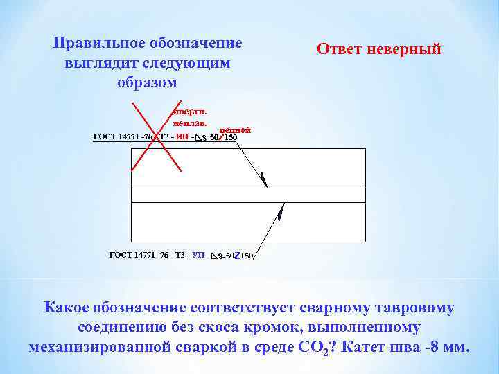 Правильное обозначение выглядит следующим образом инертн. неплав. Ответ неверный цепной ГОСТ 14771 -76 -
