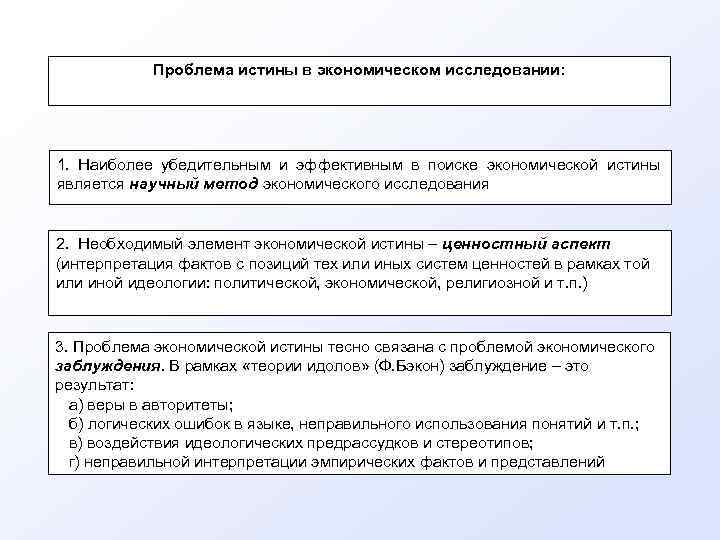 Проблема истины в экономическом исследовании: 1. Наиболее убедительным и эффективным в поиске экономической истины