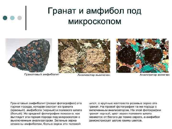 Гранат и амфибол под микроскопом 