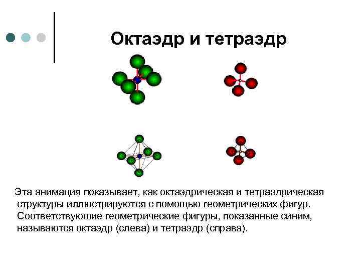Октаэдр и тетраэдр Эта анимация показывает, как октаэдрическая и тетраэдрическая структуры иллюстрируются с помощью
