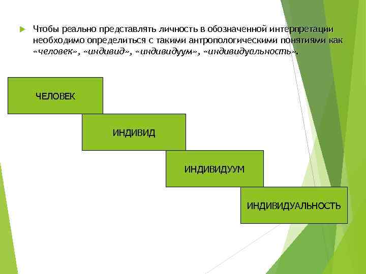  Чтобы реально представлять личность в обозначенной интерпретации необходимо определиться с такими антропологическими понятиями