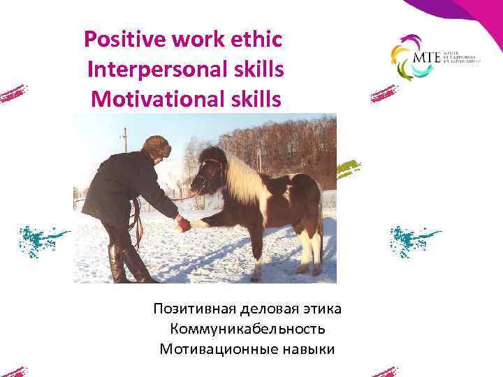 Positive work ethic Interpersonal skills Motivational skills Позитивная деловая этика Коммуникабельность Мотивационные навыки 
