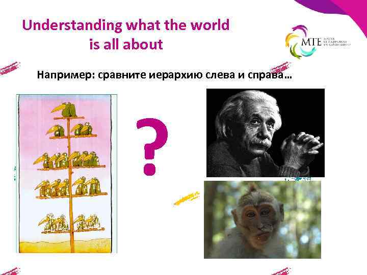 Understanding what the world is all about Например: сравните иерархию слева и справа… ?