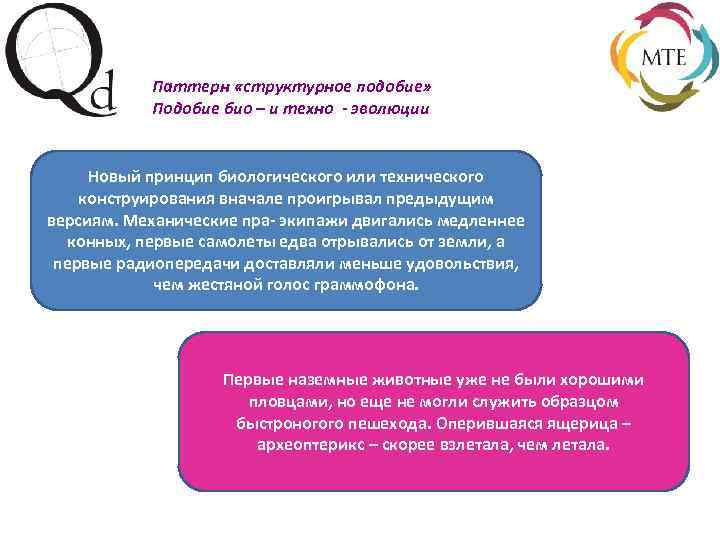 Паттерн «структурное подобие» Подобие био – и техно - эволюции Новый принцип биологического или