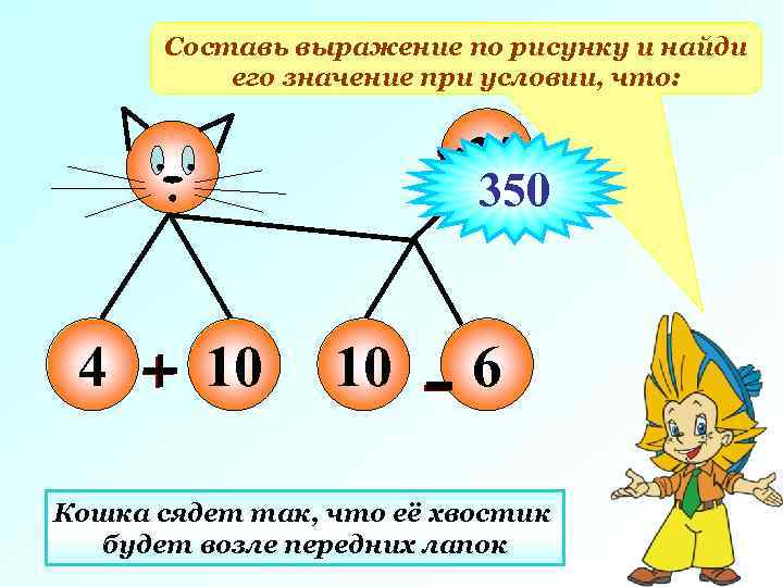 Составь выражение по рисунку и найди его значение при условии, что: 25 350 4