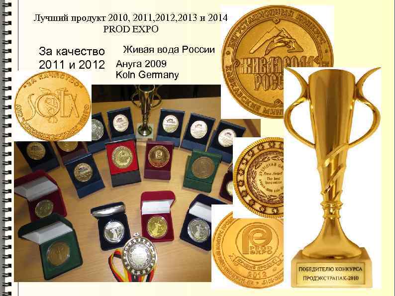 Лучший продукт 2010, 2011, 2012, 2013 и 2014 PROD EXPO Живая вода России За