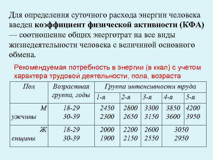 Суточный расход энергии