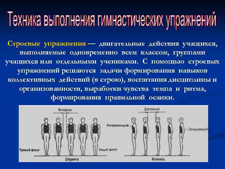 Строевые упражнения — двигательные действия учащихся, выполняемые одновременно всем классом, группами учащихся или отдельными