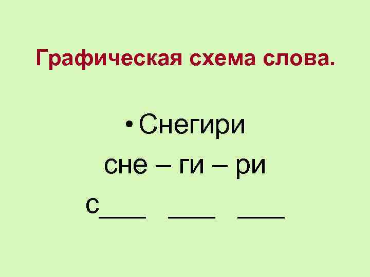 Графическая схема слова. • Снегири сне – ги – ри с___ ___ 