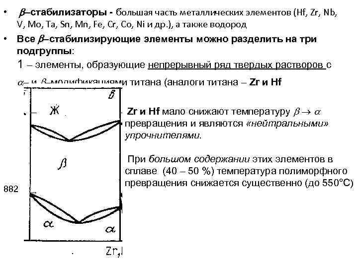  • –стабилизаторы - большая часть металлических элементов (Hf, Zr, Nb, V, Mo, Та,