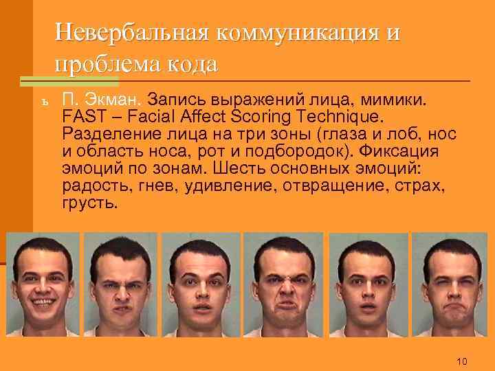 Невербальная коммуникация и проблема кода ь П. Экман. Запись выражений лица, мимики. FAST –