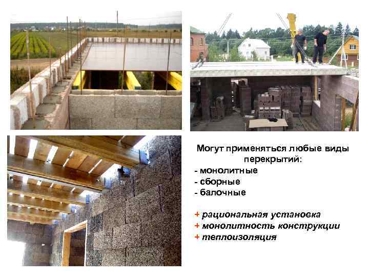 Могут применяться любые виды перекрытий: - монолитные - сборные - балочные + рациональная установка