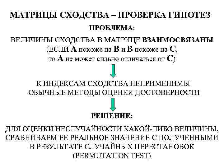 МАТРИЦЫ СХОДСТВА – ПРОВЕРКА ГИПОТЕЗ ПРОБЛЕМА: ВЕЛИЧИНЫ СХОДСТВА В МАТРИЦЕ ВЗАИМОСВЯЗАНЫ (ЕСЛИ A похоже